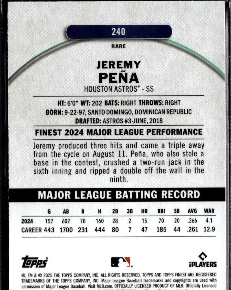 2025 Finest #240 Jeremy Peña Rare Blue 95/99-2