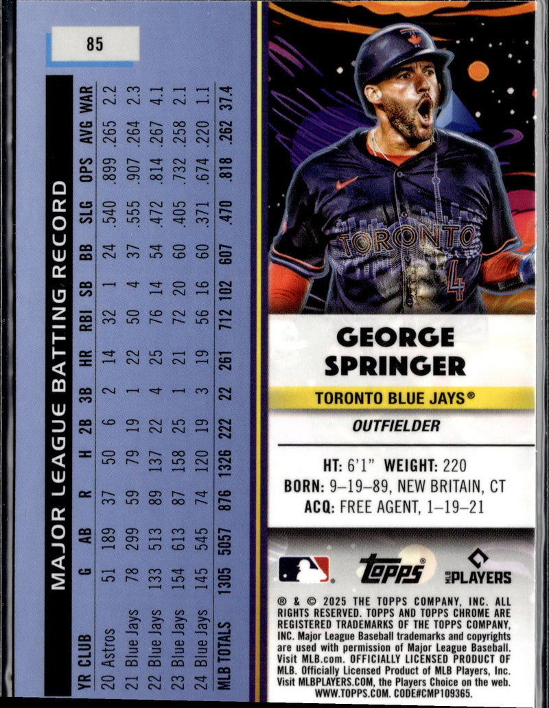 2025 Topps Chrome Cosmic #85 George Springer Blue Moon Refractor #/99-2