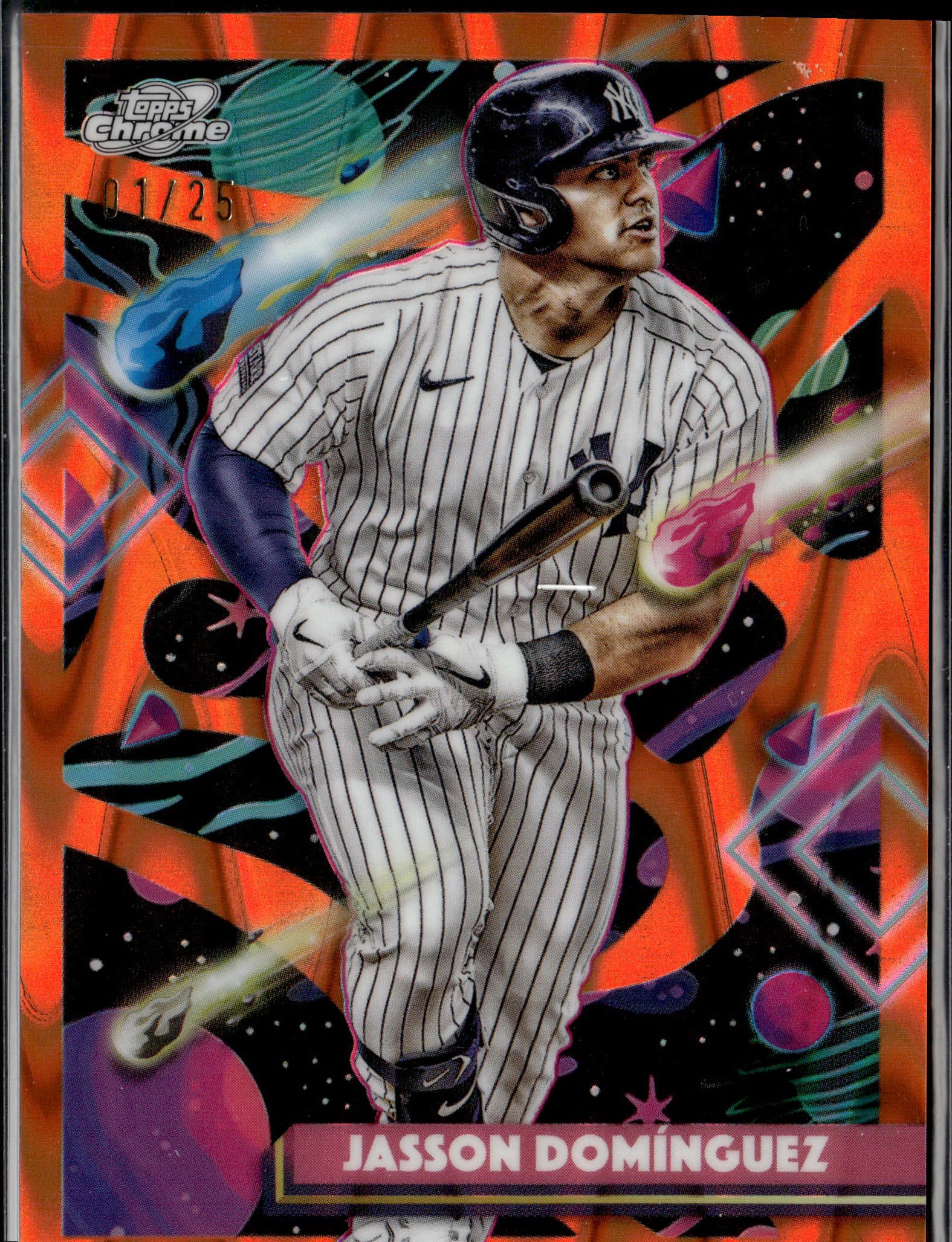 2025 Topps Chrome Cosmic #133 Jasson Domínguez Orange Galactic Refractor #/25-1