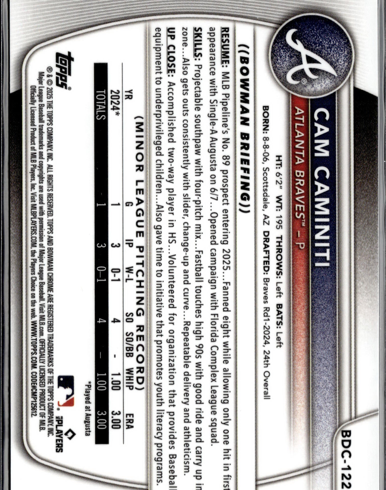 2025 Bowman Draft #BDC-122 Cam Caminiti Chrome Orange Refractor #/25-2