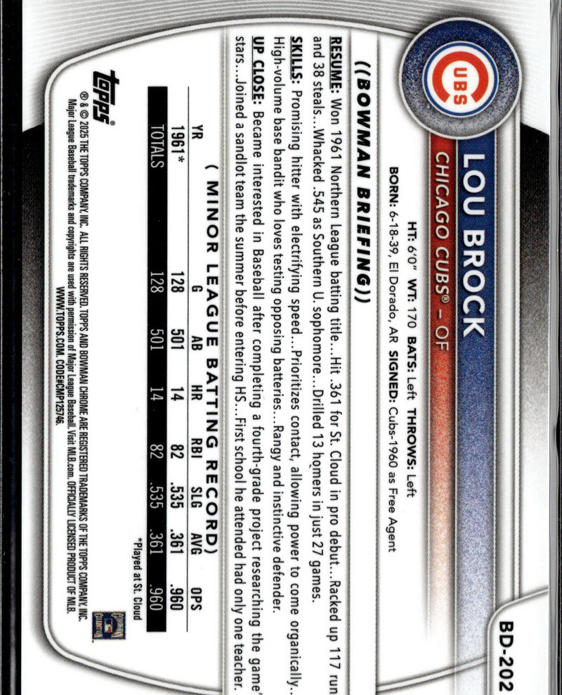2025 Bowman Draft #BD-202 Lou Brock Chrome Orange Refractor #/25-2