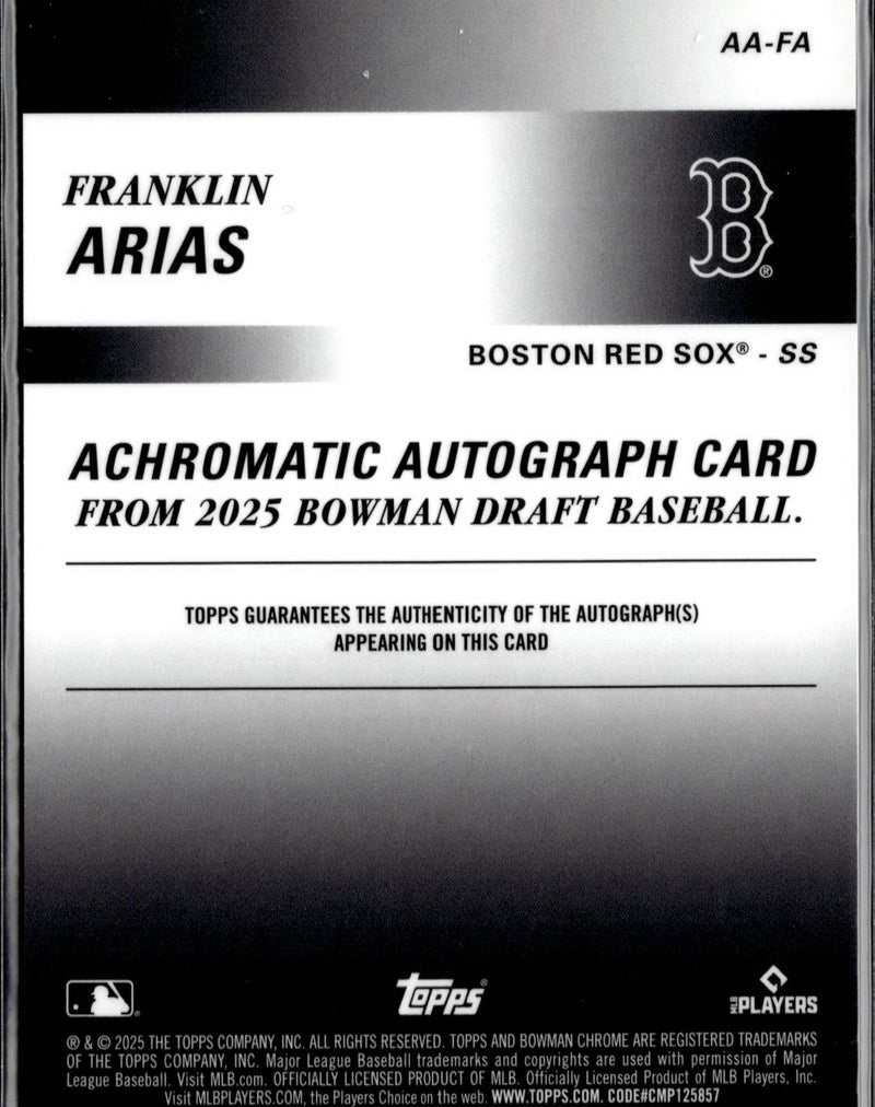 2025 Bowman Draft #AA-FA Franklin Arias Achrom Auto Green Ref #/99-2