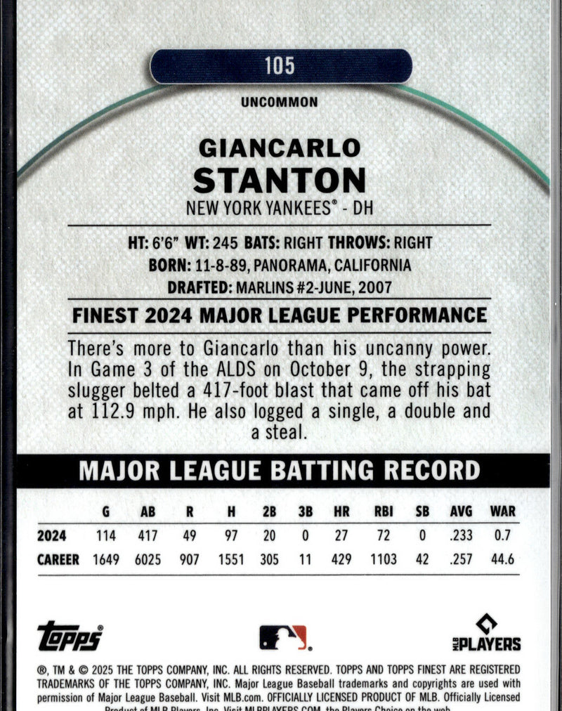 2025 Finest #105 Giancarlo Stanton Gold Refractor #/25-2