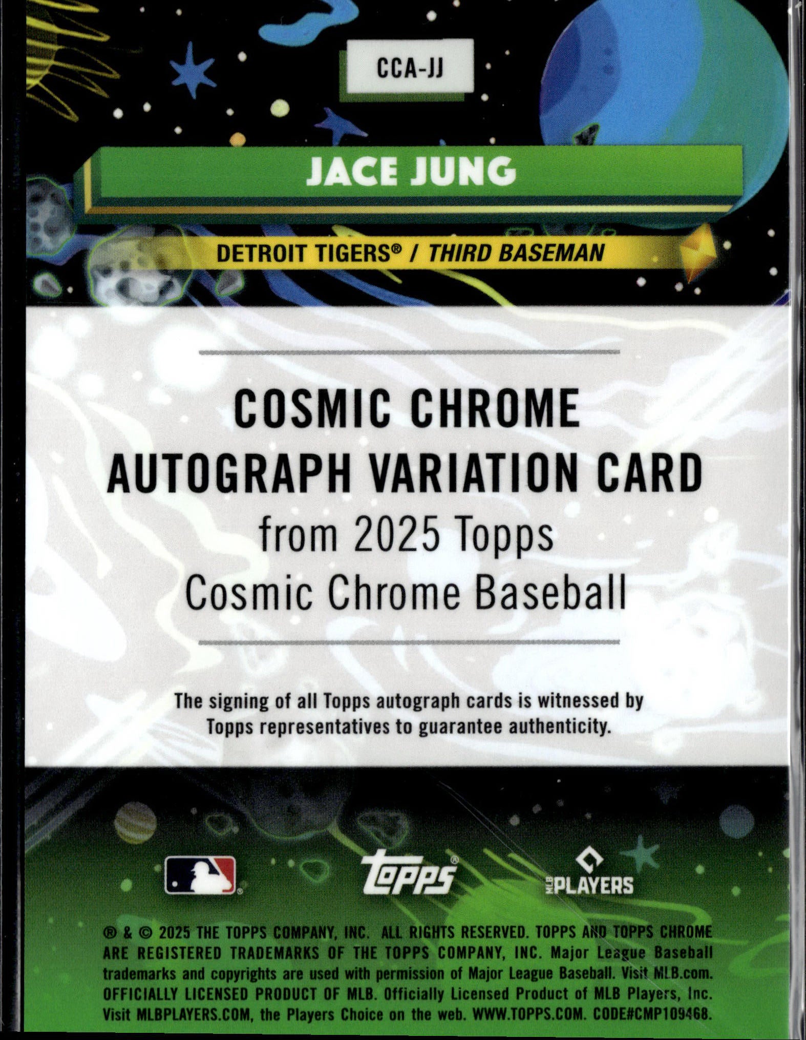 2025 Topps Chrome Cosmic Jace Jung Orange Galactic Refractor Auto #/25