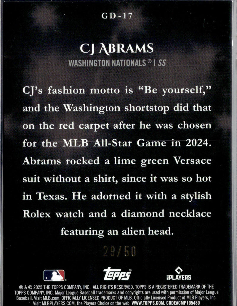 2025 Topps #GD-17 CJ Abrams Gameday Drip Gold #/50-2