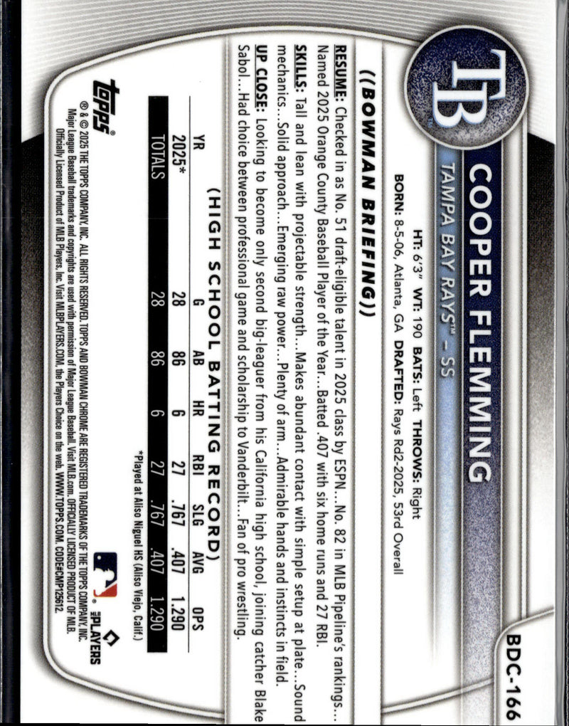 2025 Bowman Draft #BD-166 Cooper Flemming Gold Border #/50-2