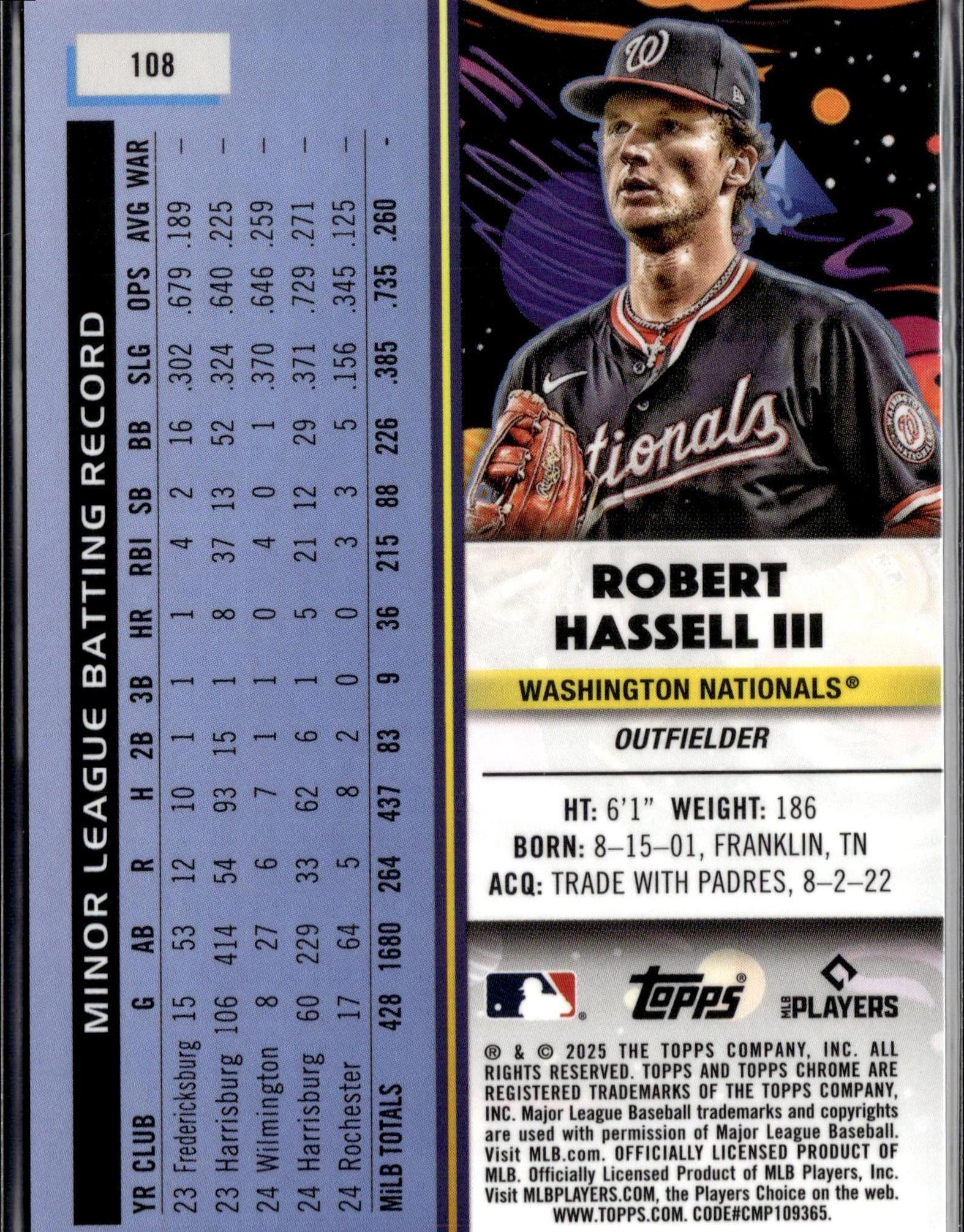 2025 Topps Chrome Cosmic #108 Robert Hassell III Gold Interstellar#/50