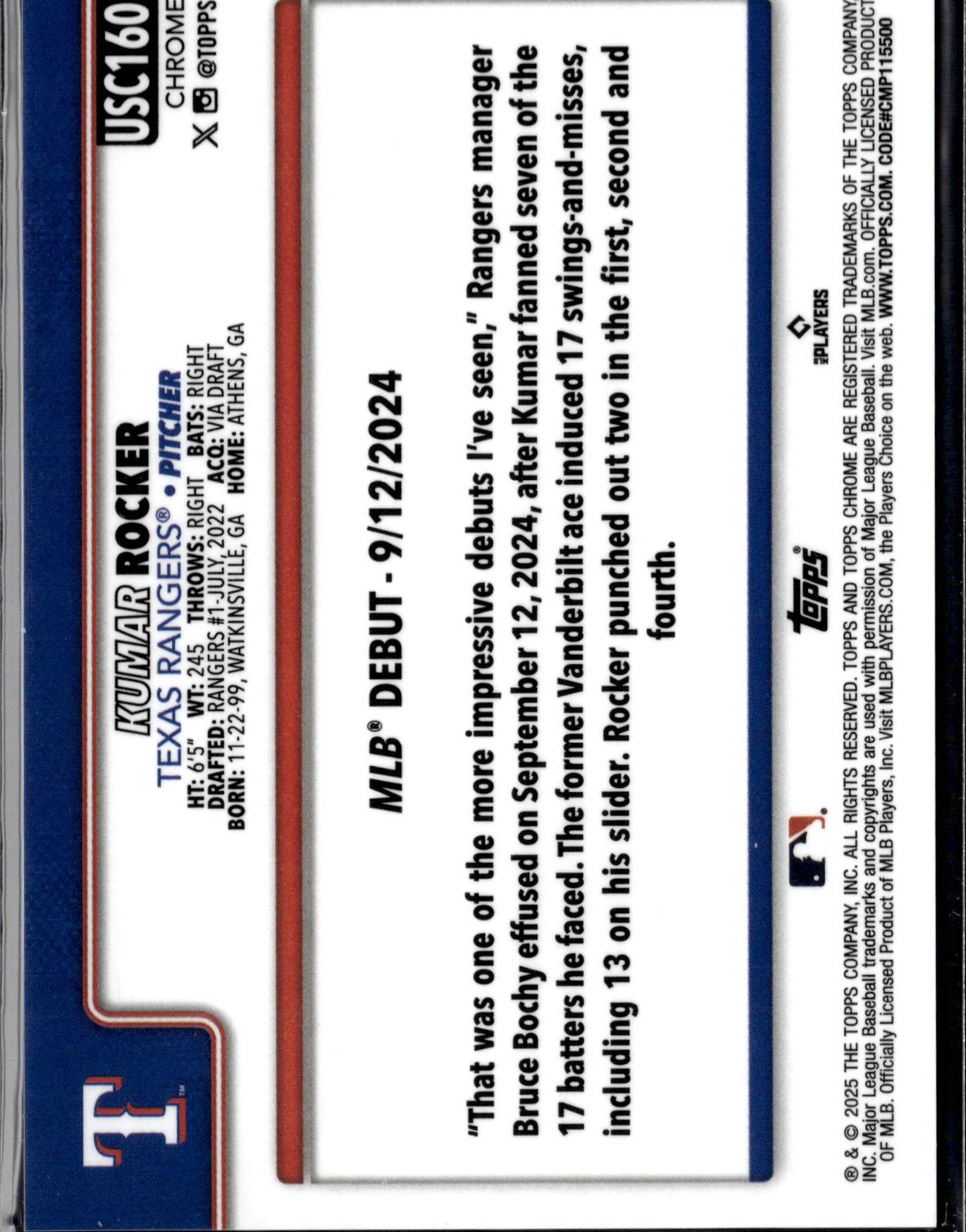 2025 Topps Chrome Update Sapphire Kumar Rocker Gold #/50
