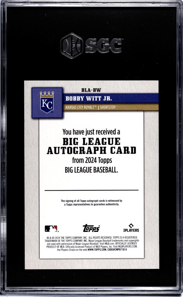 2024 Topps Big League #BLA-BW Bobby Witt Jr. Auto Orange Foil SGC 10 #/25