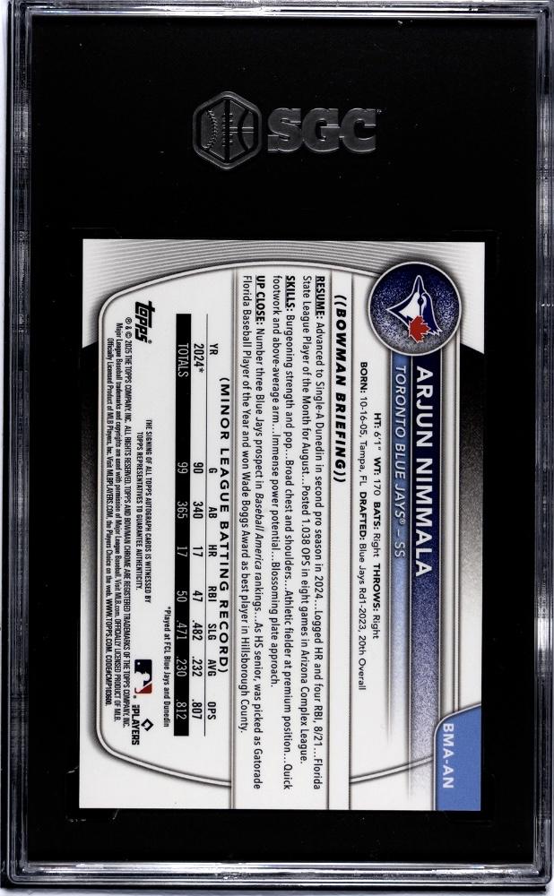 2024 Bowman #BMA-AN Arjun Nimmala Chrome Prospect Auto Mojo Ref SGC 9.5