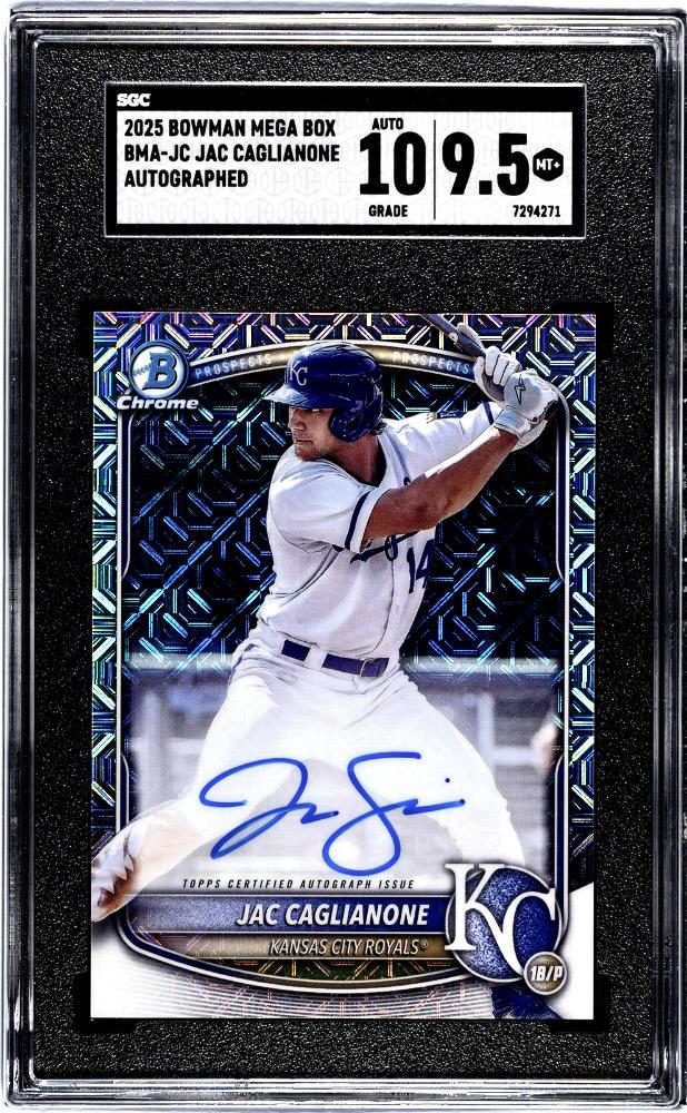 2025 Bowman #BMA-JC Jac Caglianone Chrome Prospect Auto Mojo Refractor SGC 9.5