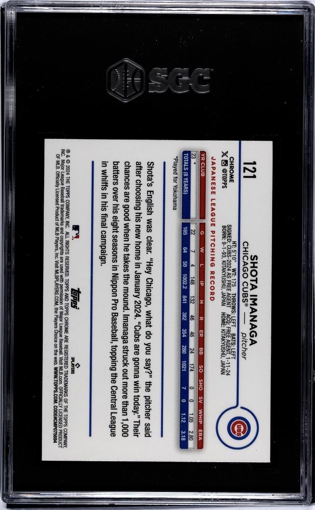2024 Topps Chrome #121 Shota Imanaga Aqua Raywave Refractors SGC 10 #/199-2