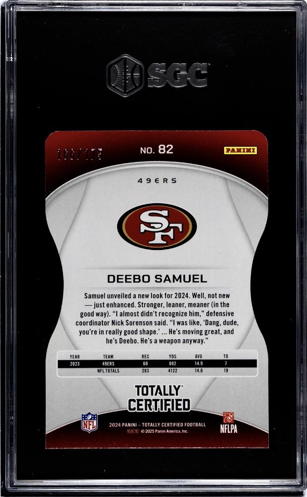 2024 Panini Totally Cert #82 Deebo Samuel Mirror Plat Red Die Cut SGC 9 #/175