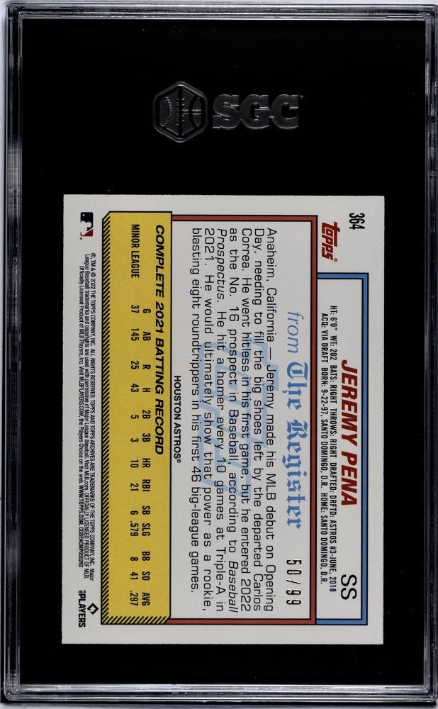2022 Topps Archives #364 Jeremy Pena Black SGC 9 #/99-2