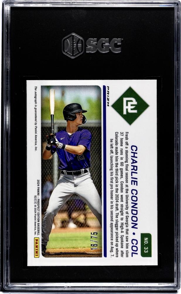 2024 Panini Prospect Edition #33 Charlie Condon Blue Wave Auto SGC 9.5 #/75-2
