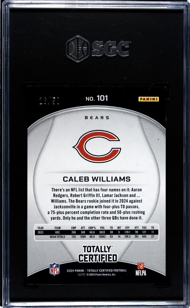 2024 Panini Totally Cert #101 Caleb Williams Mirror Plat Blue Camo SGC 9 #/50