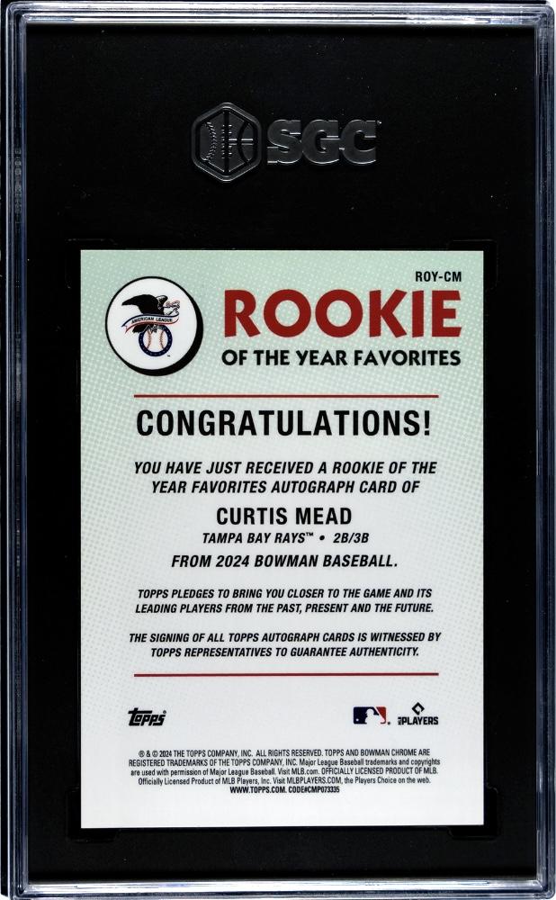 2024 Bowman #ROY-CM Curtis Mead Rookie of the Year Favorites Auto Gold #/50