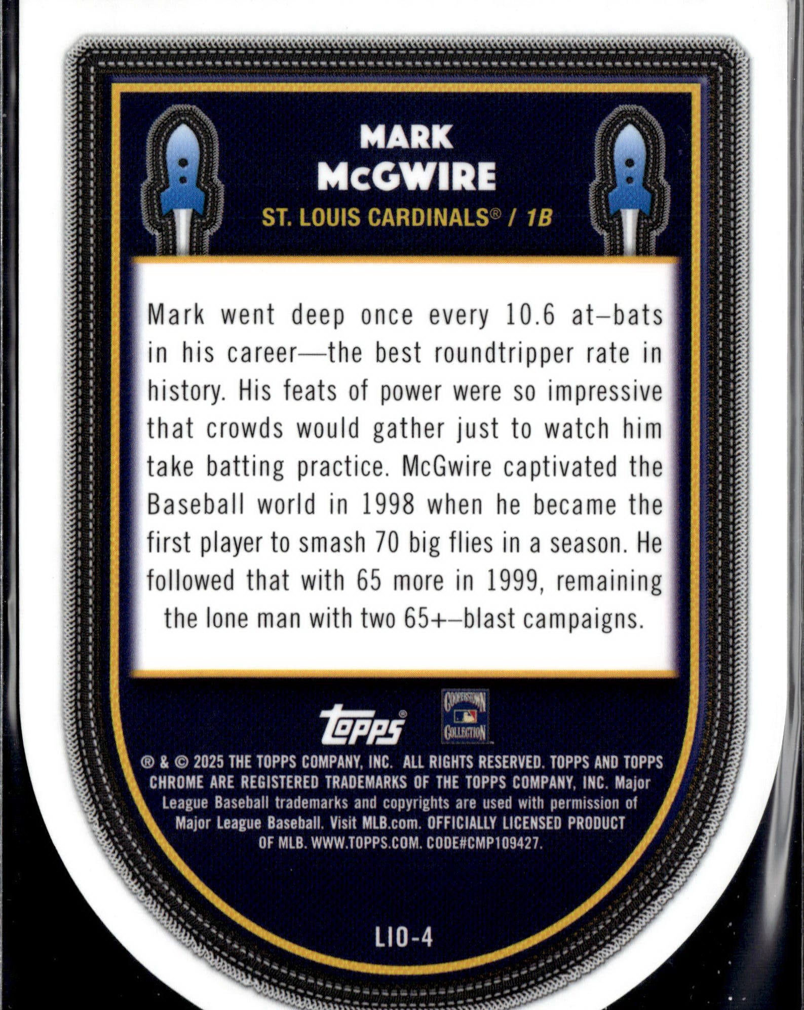 2025 Topps Chrome Cosmic #LIO-4 Mark McGwire Launched into Orbit Refr Gold#/25