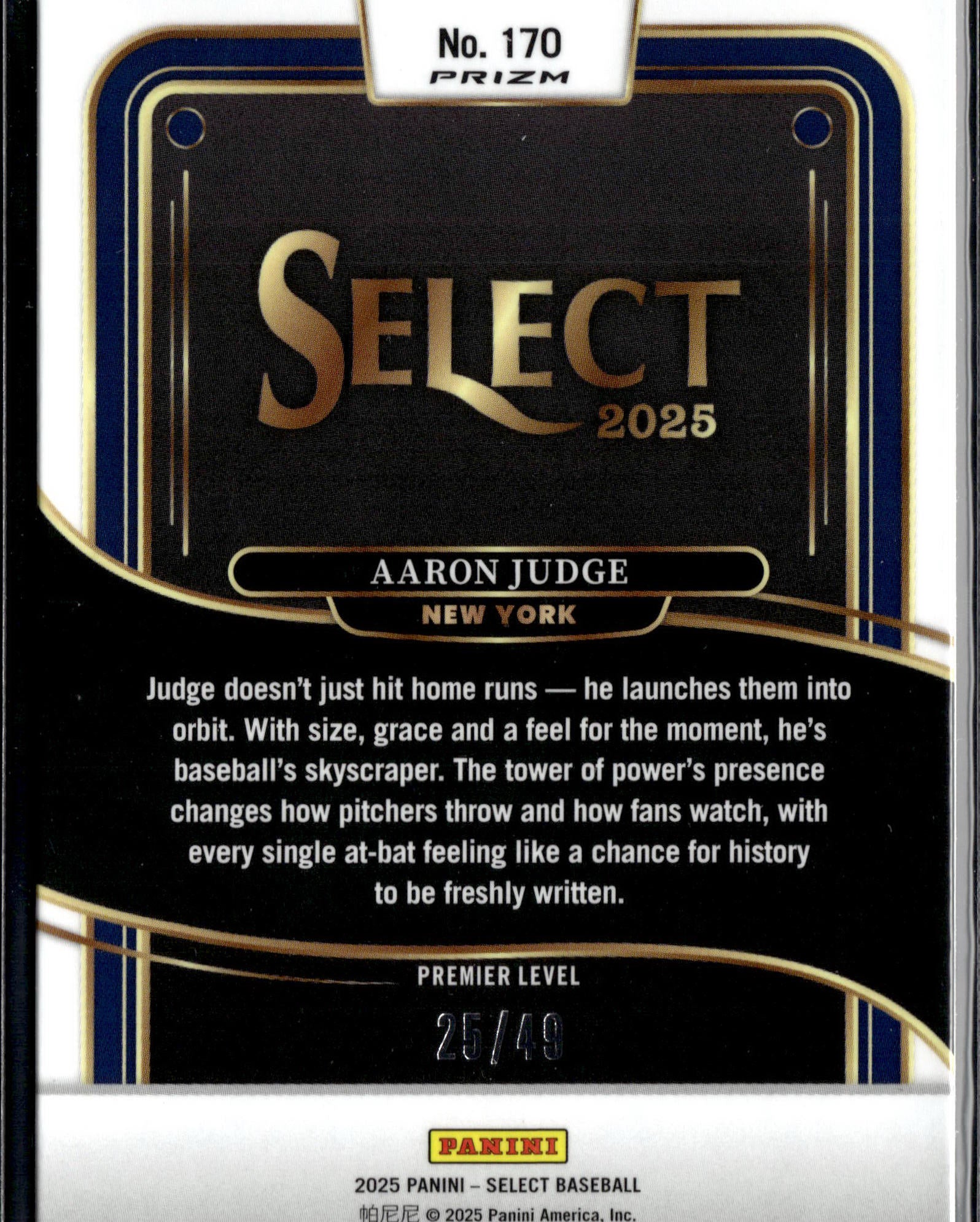 2025 Panini Select #170 Aaron Judge Orange Pulsar Prizms #/49