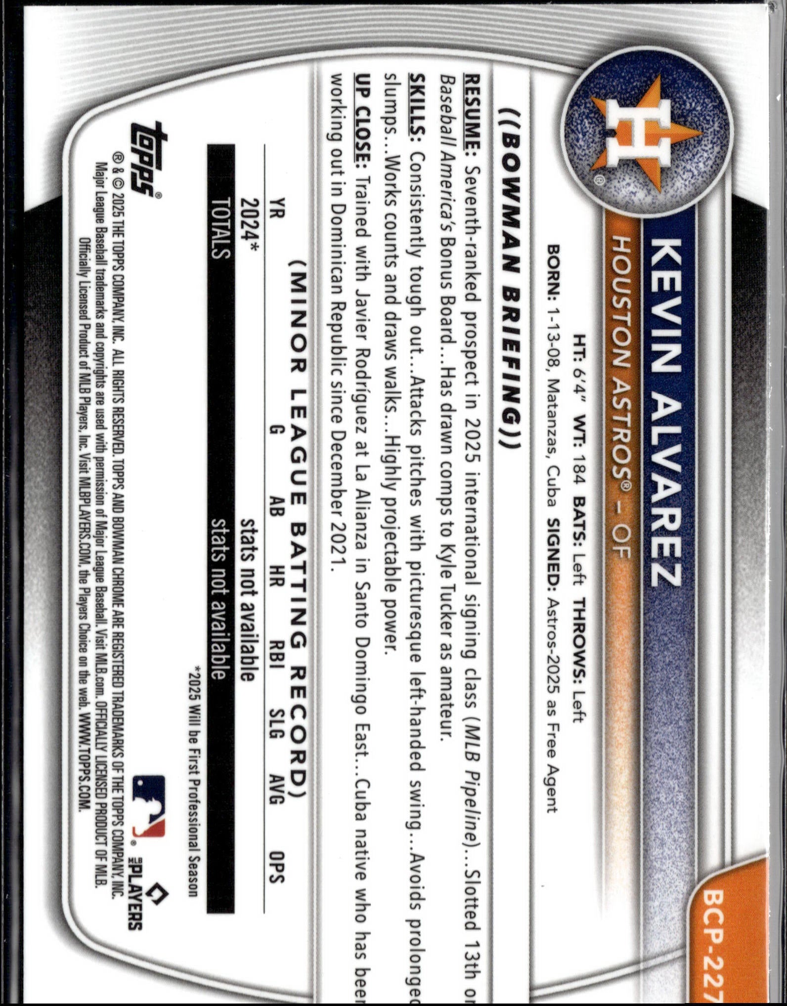 2025 Bowman Chrome #BCP-227 Kevin Alvarez Prospects Metal Mojo #/100-2