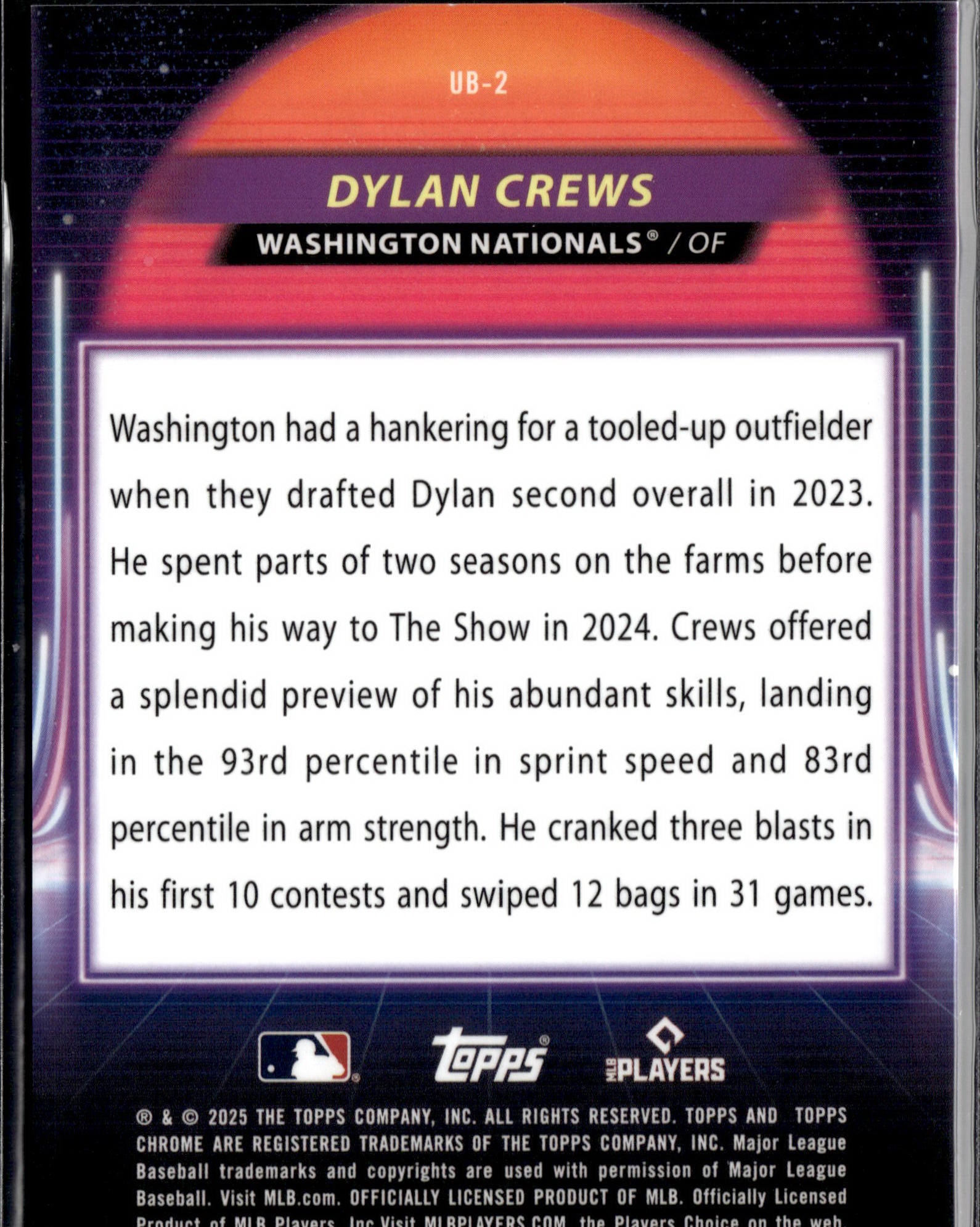 2025 Topps Chrome Cosmic #UB-2 Dylan Crews Ultra Beam Green Space Dust Ref #/75