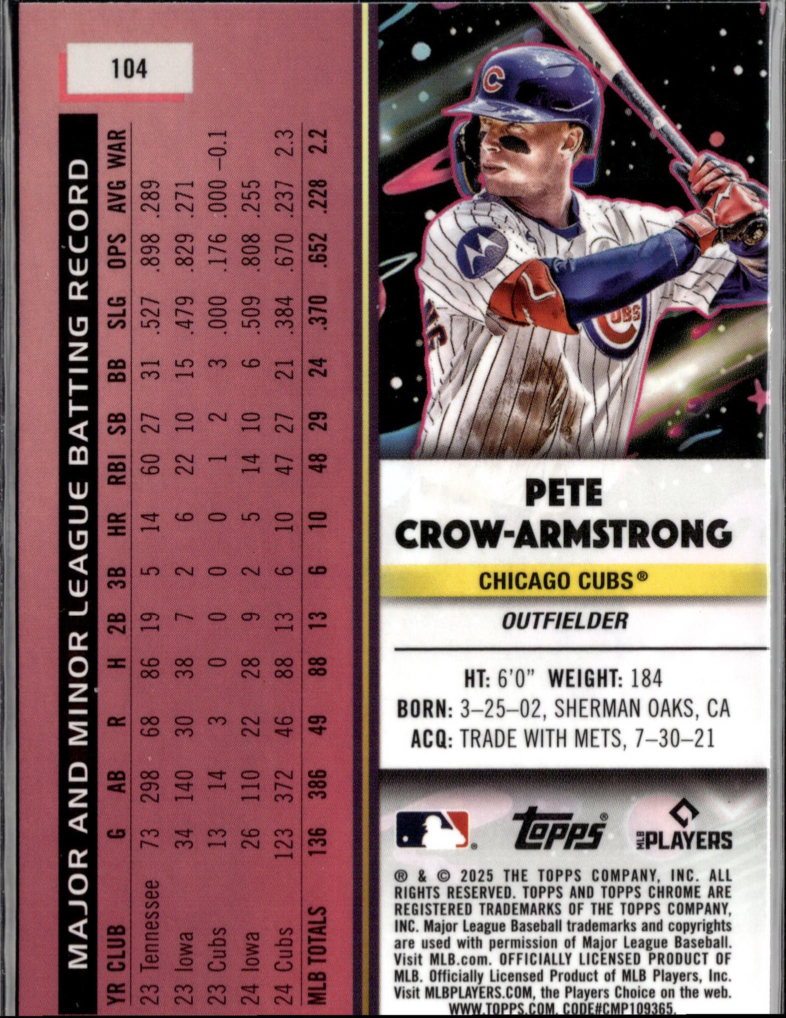 2025 Topps Chrome Cosmic #104 Pete Crow-Armstrong Green Space Dust Ref #/75