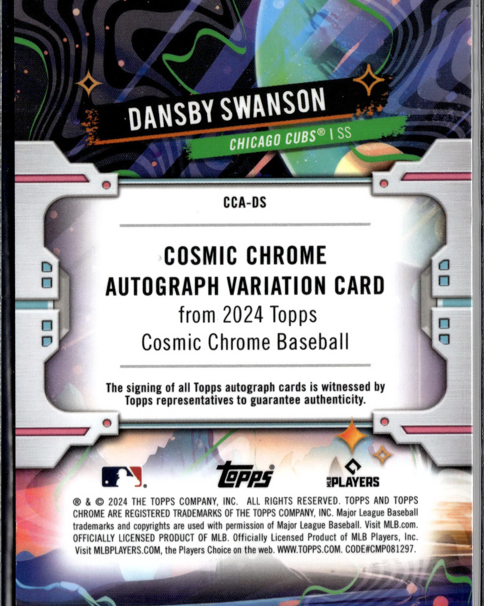 2024 Topps Chrome Cosmic #CCA-DS Dansby Swanson Auto Green Dust Refr #/75
