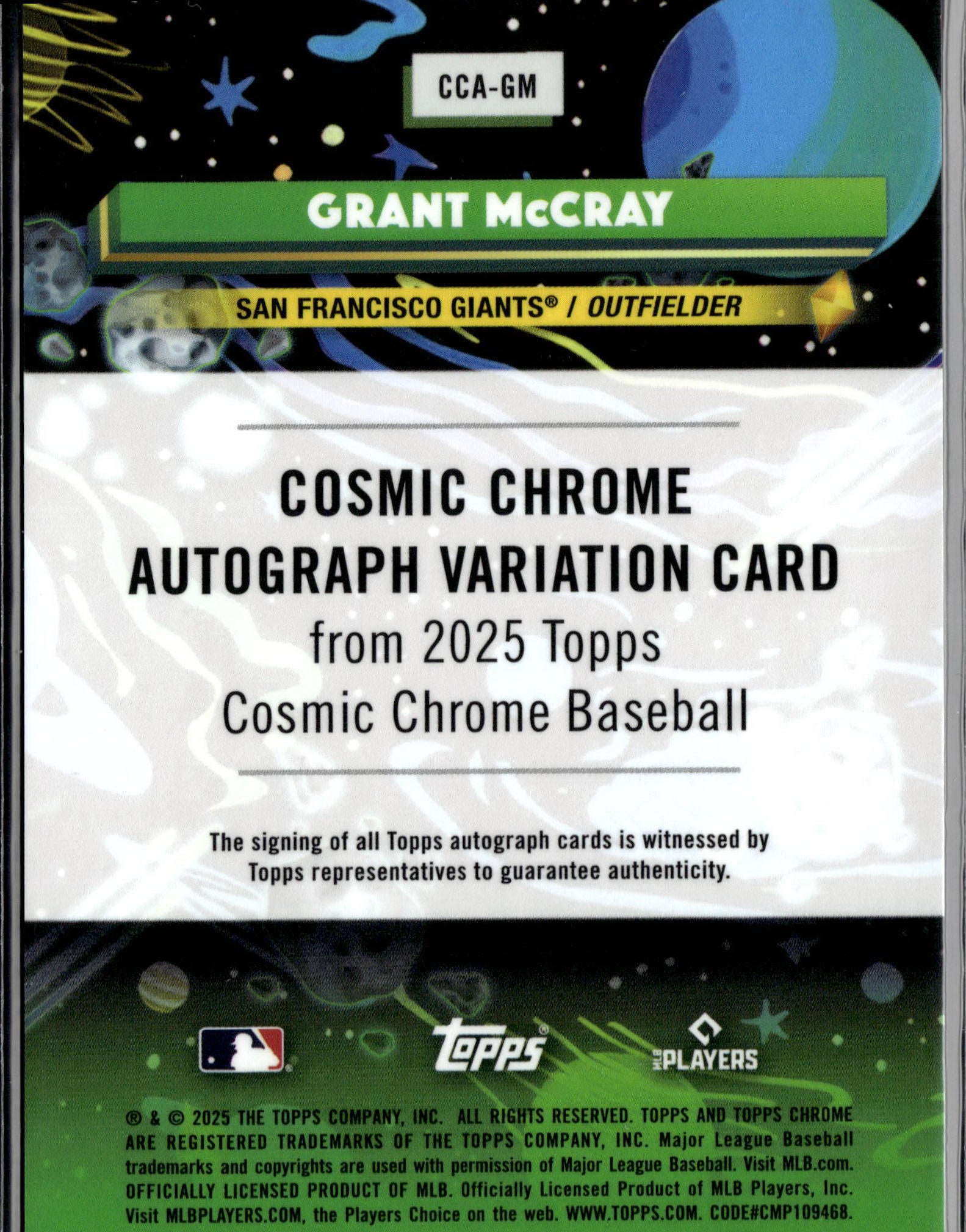 2025 Topps #CCA-GM Grant McCray Cosmic Chrome Auto Green Dust Ref #/75