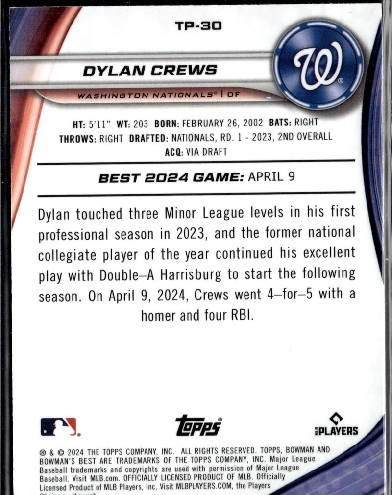 2024 Bowman's Best #TP-30 Dylan Crews Prospects Aqua Lava Refractors #/199-2