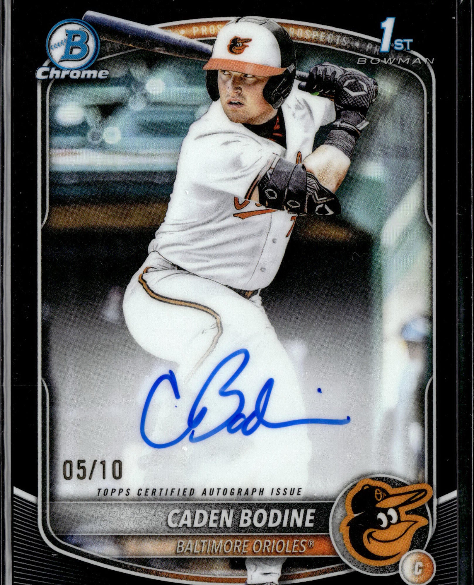 2025 Bowman Draft #CPA-CB Caden Bodine Chrome Prospect Autographs Black Refractor #/10-3