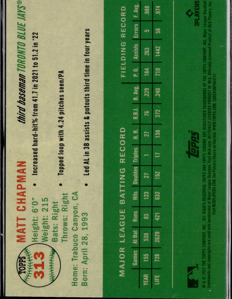 2023 Topps Chrome Platinum Anniversary #313 Matt Chapman Rose Gold Ref #/75-2