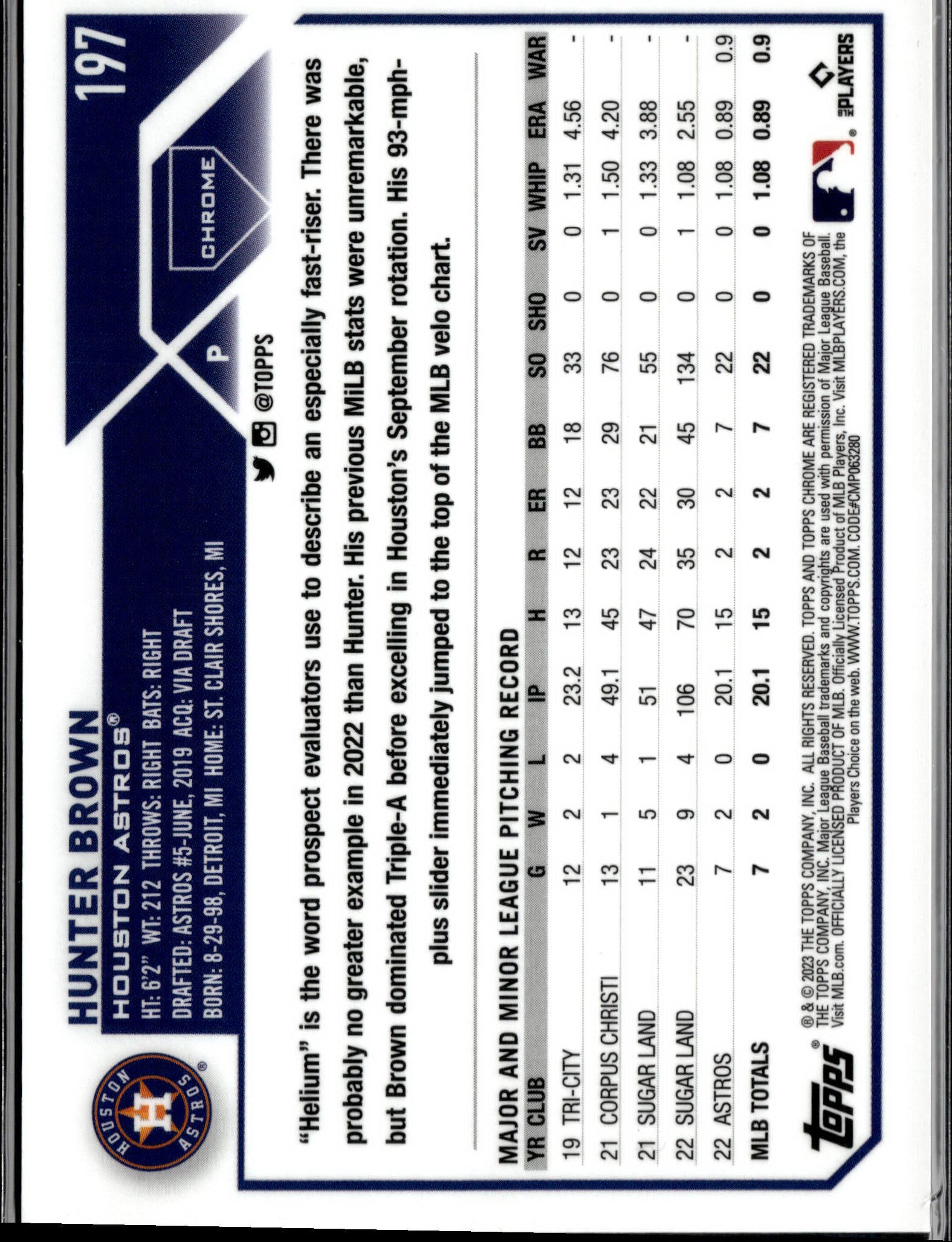 2023 Topps Chrome Logofractor Edition #197 Hunter Brown Yellow Refractor RC #/75