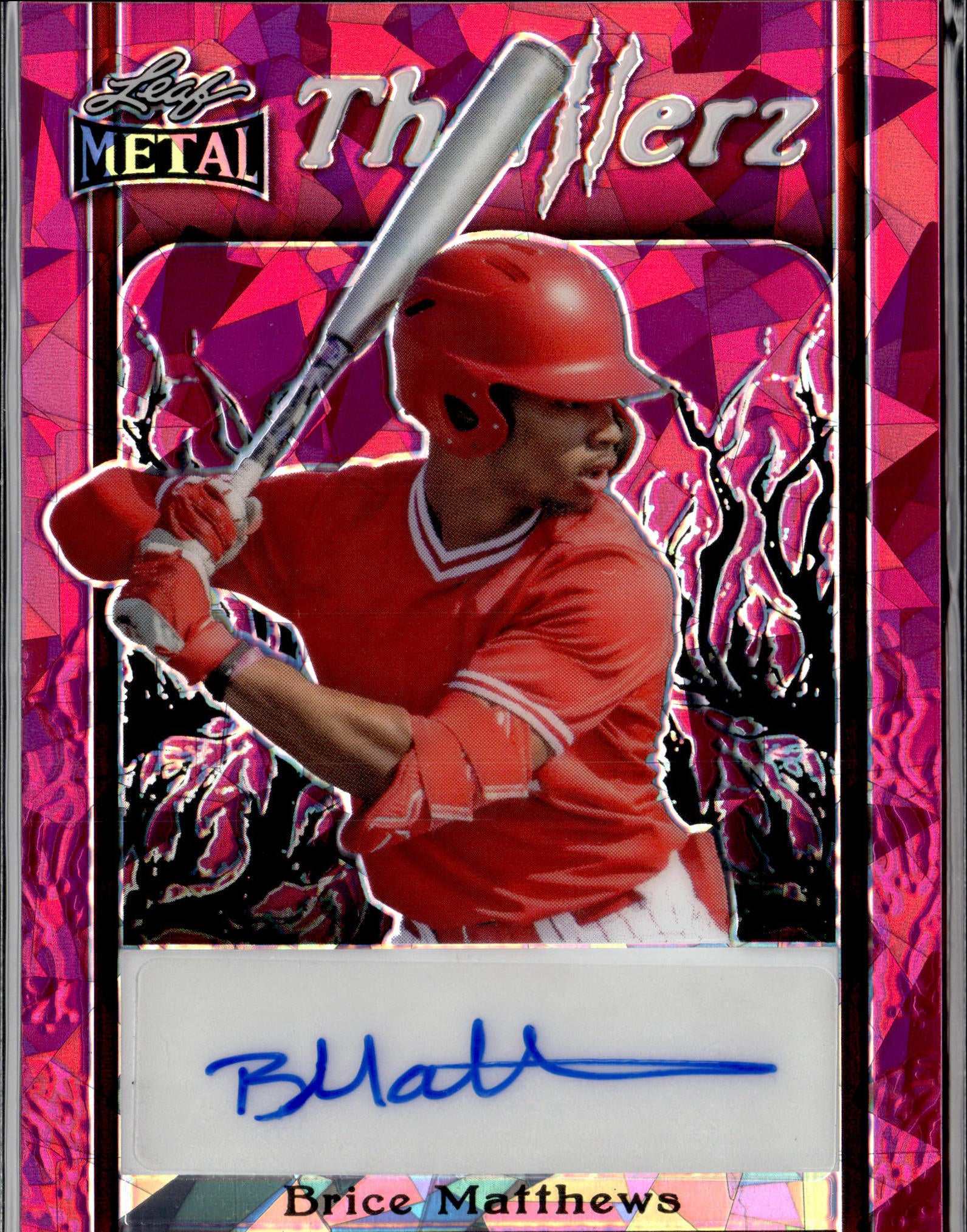 2023 Leaf Metal #T-BM2 Brice Matthews Thrillerz Autographs Pink Pulsar #/5