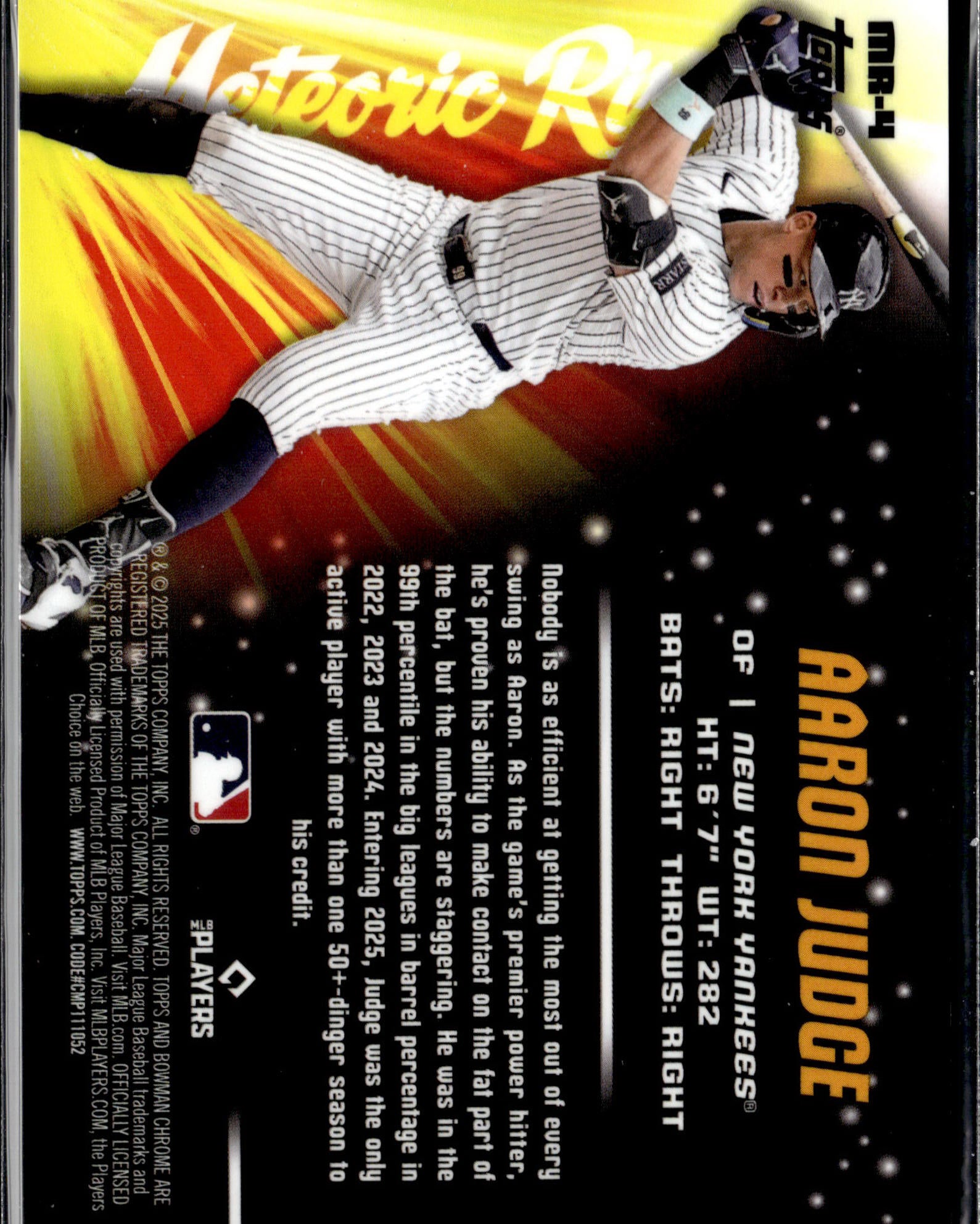 2025 Bowman Chrome #MR-4 Aaron Judge Meteoric Rise Blue Mega Refractor #/150