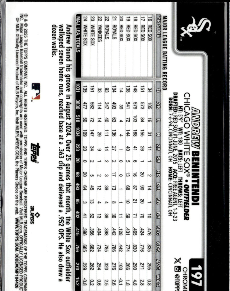 2025 Topps Chrome #197 Andrew Benintendi Green Refractors #/99-4