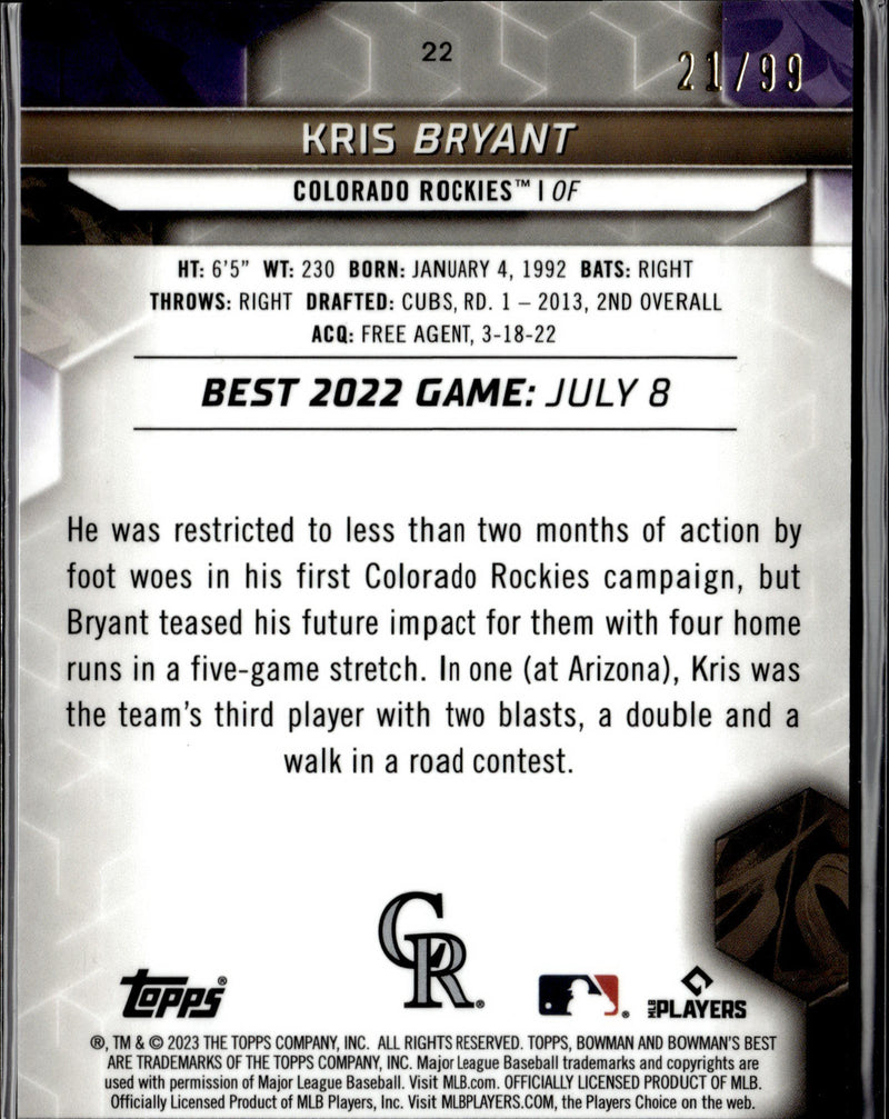 2023 Bowman's Best #22 Kris Bryant Green Refractors #/99-4