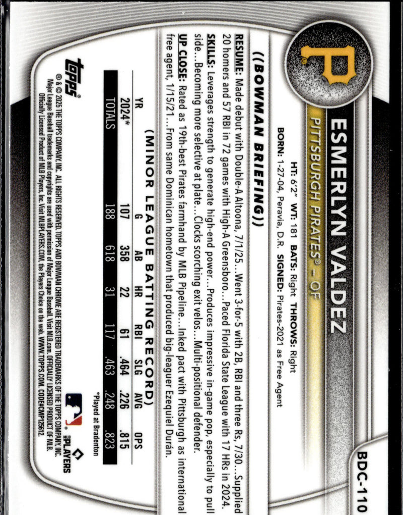 2025 Bowman Draft #BD-110 Esmerlyn Valdez Green grass #/99-4