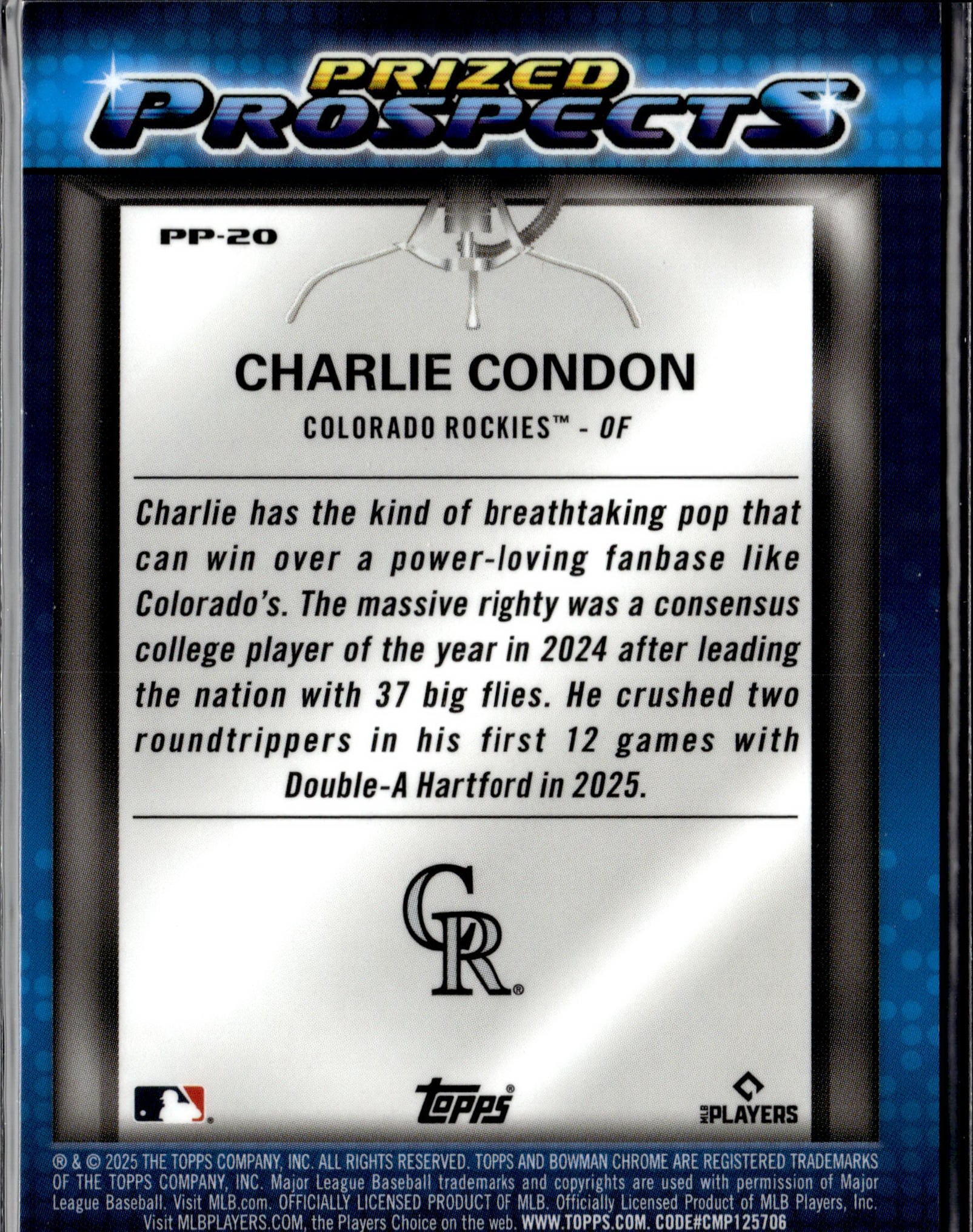 2025 Bowman Draft #PP-20 Charlie Condon Prized Prospects Green Refractor #/99