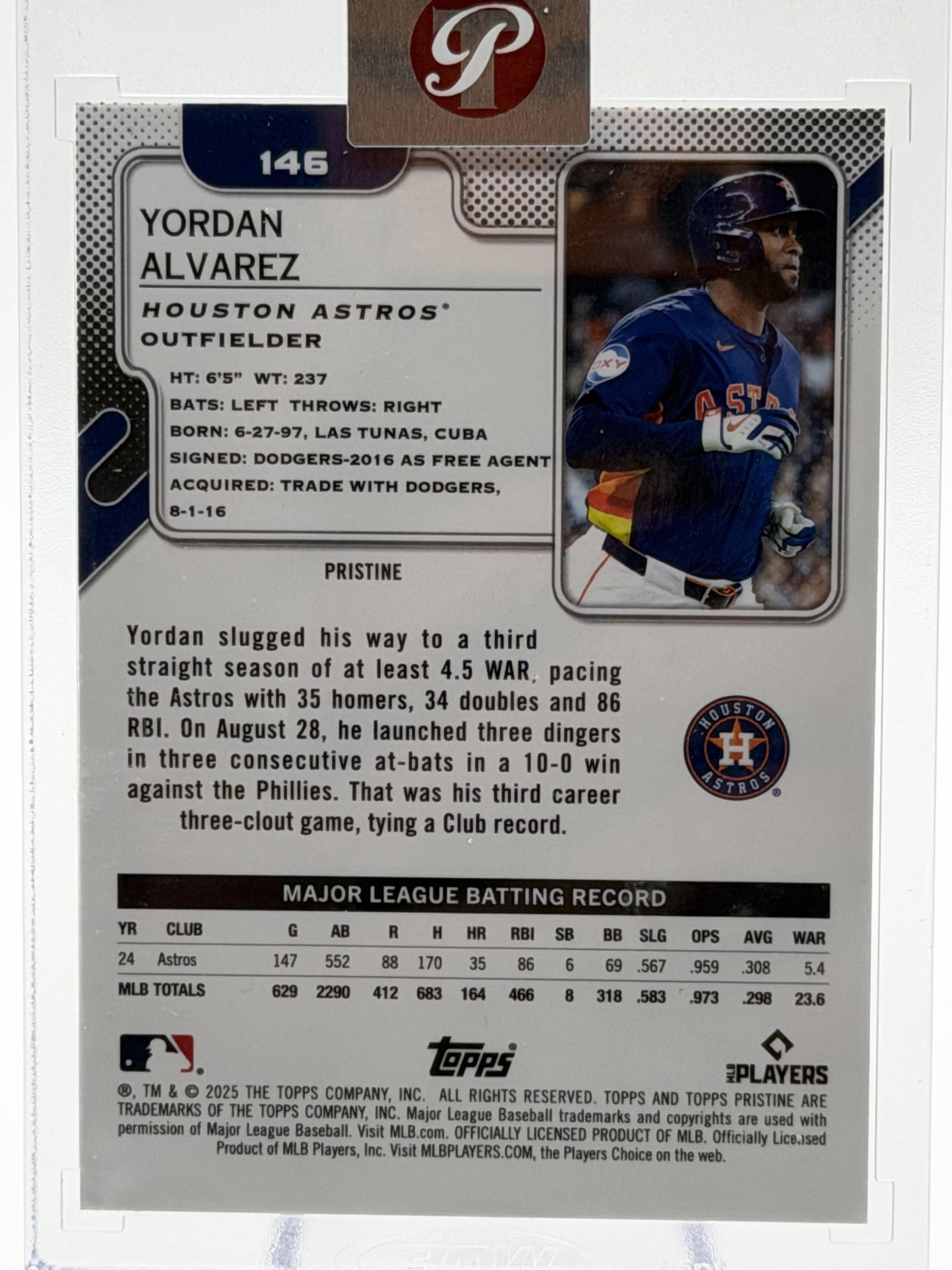 2025 Topps Pristine #146 Yordan Alvarez Pristine Purple Refractors #/99