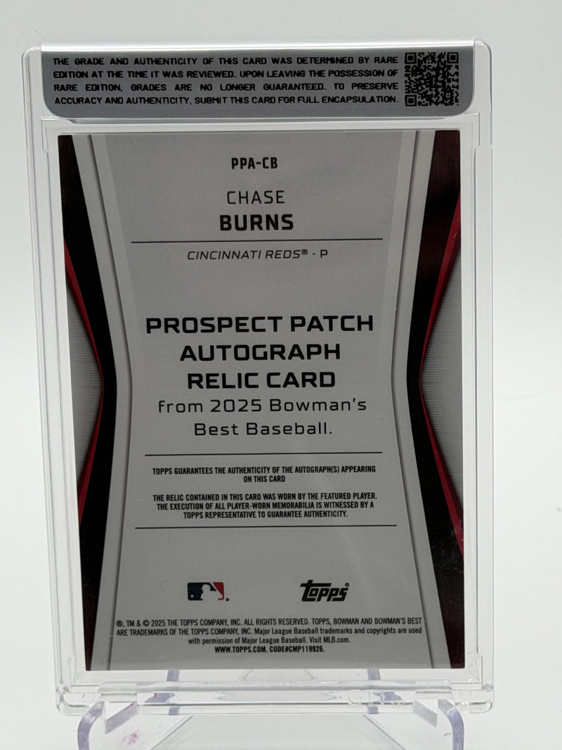 2025 Bowman's Best #PPA-CB Chase Burns Prospect Patch Auto Red Refractor #/5 — Unique Patch (1/1)-2