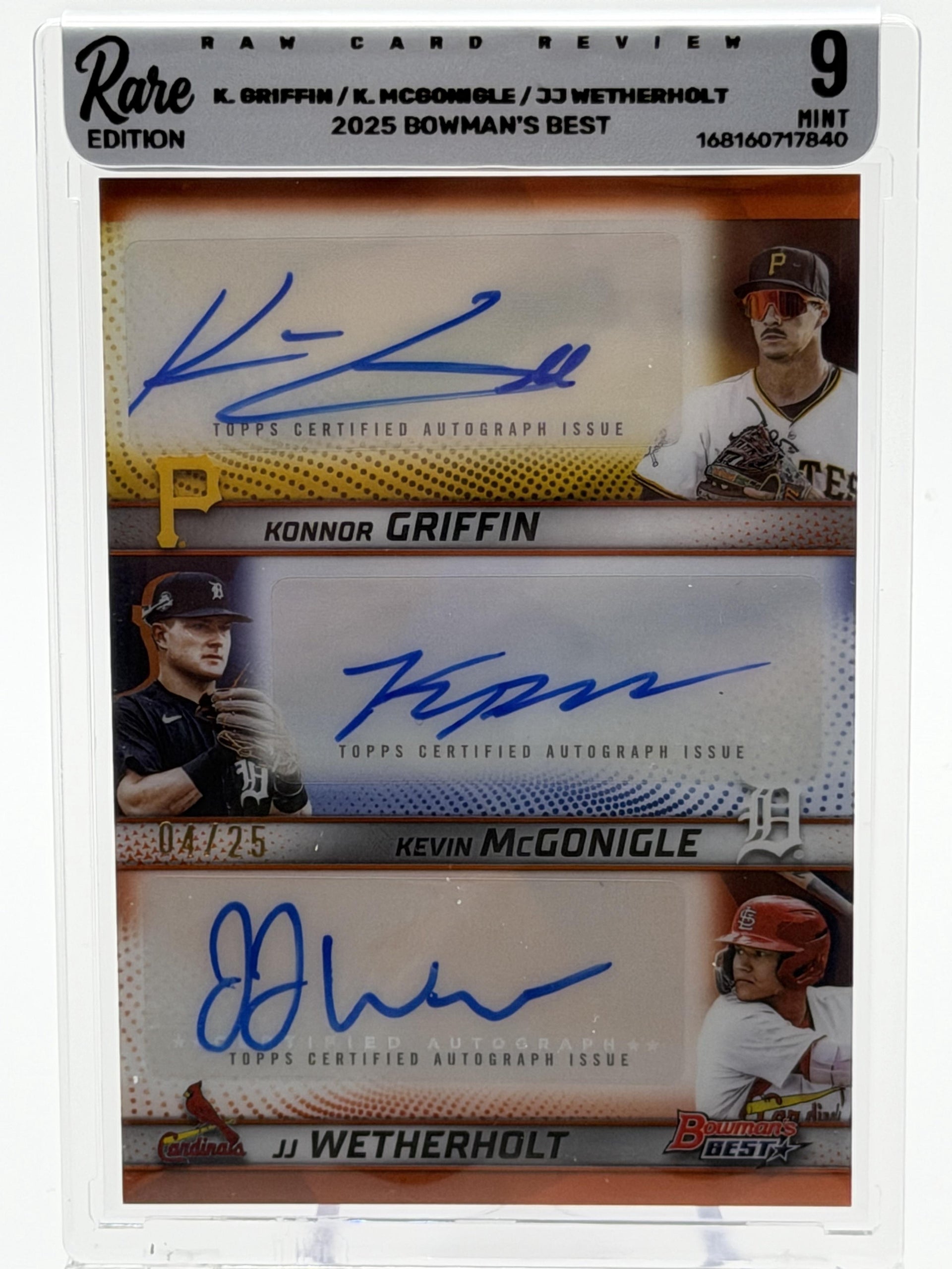 2025 Bowman's Best #TA-GMW McGonigle / Wetherholt / Griffin Triple Auto Orange Refractor /25