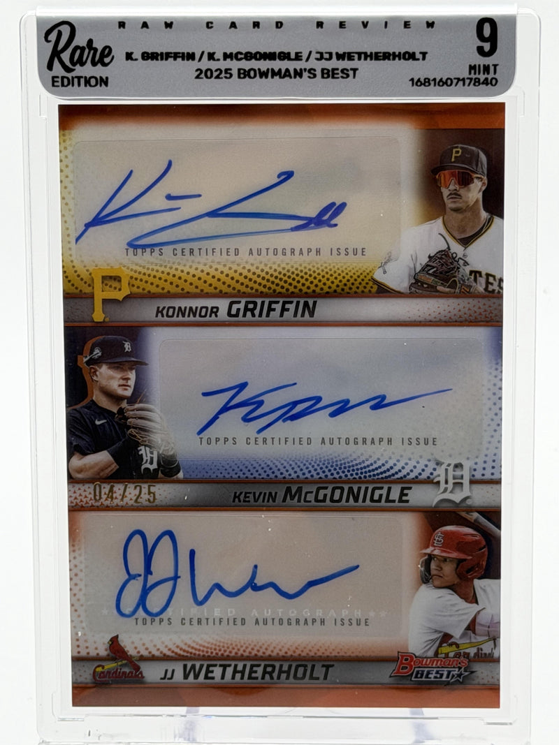 2025 Bowman's Best #TA-GMW McGonigle / Wetherholt / Griffin Triple Auto Orange Refractor /25-1