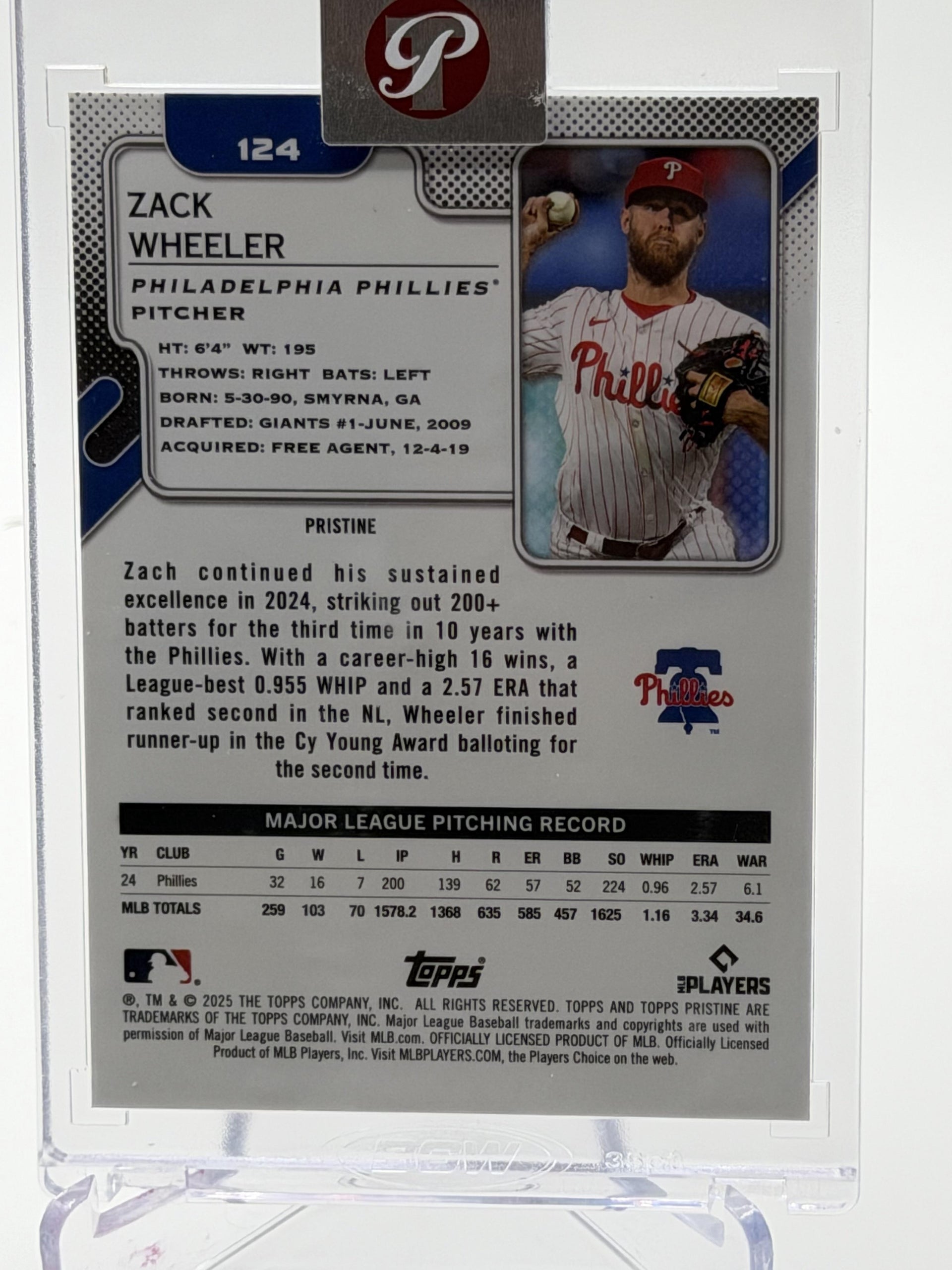 2025 Topps Pristine #124 Zack Wheeler Pristine Purple Refractors #/99