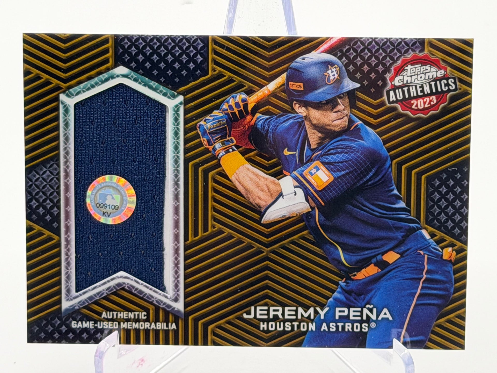 2023 Topps Chrome #TCA-JPE Jeremy Peña Authentics Relics Gold Refractor #/50