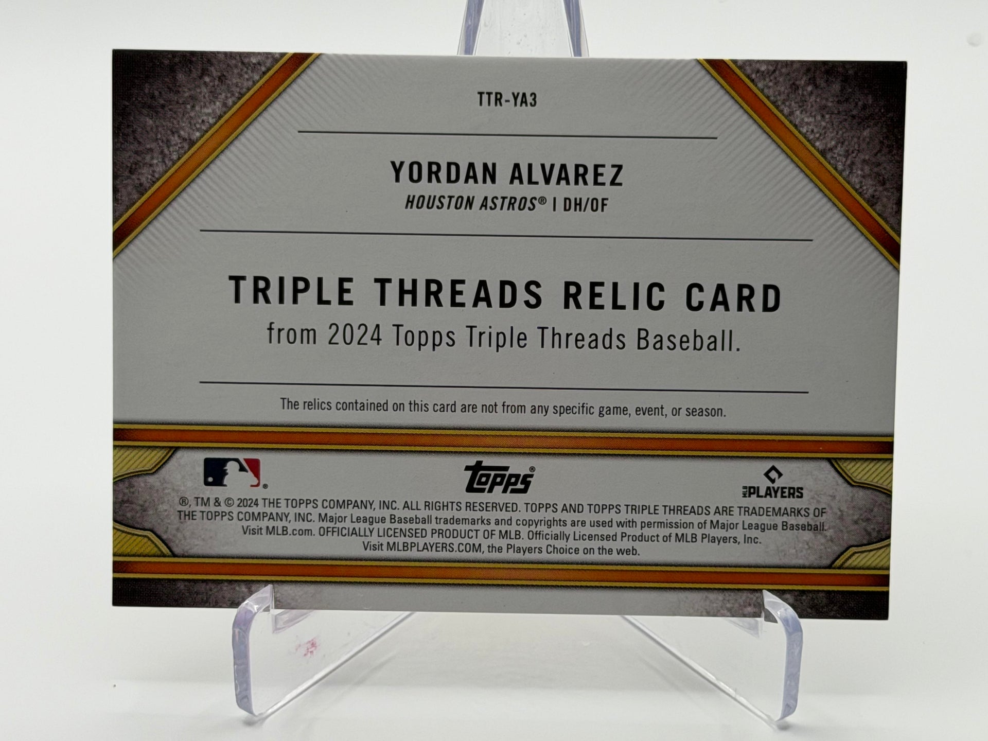 2024 Topps Triple Threads #TTR-YA3 Yordan Alvarez Relics Amethyst #/27