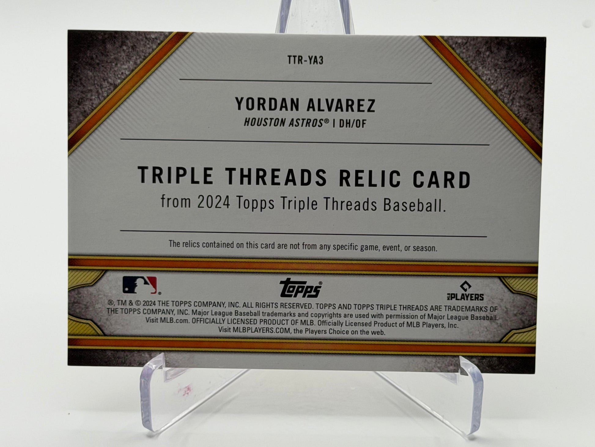 2024 Topps Triple Threads #TTR-YA3 Yordan Alvarez Relics Amethyst #/27-2