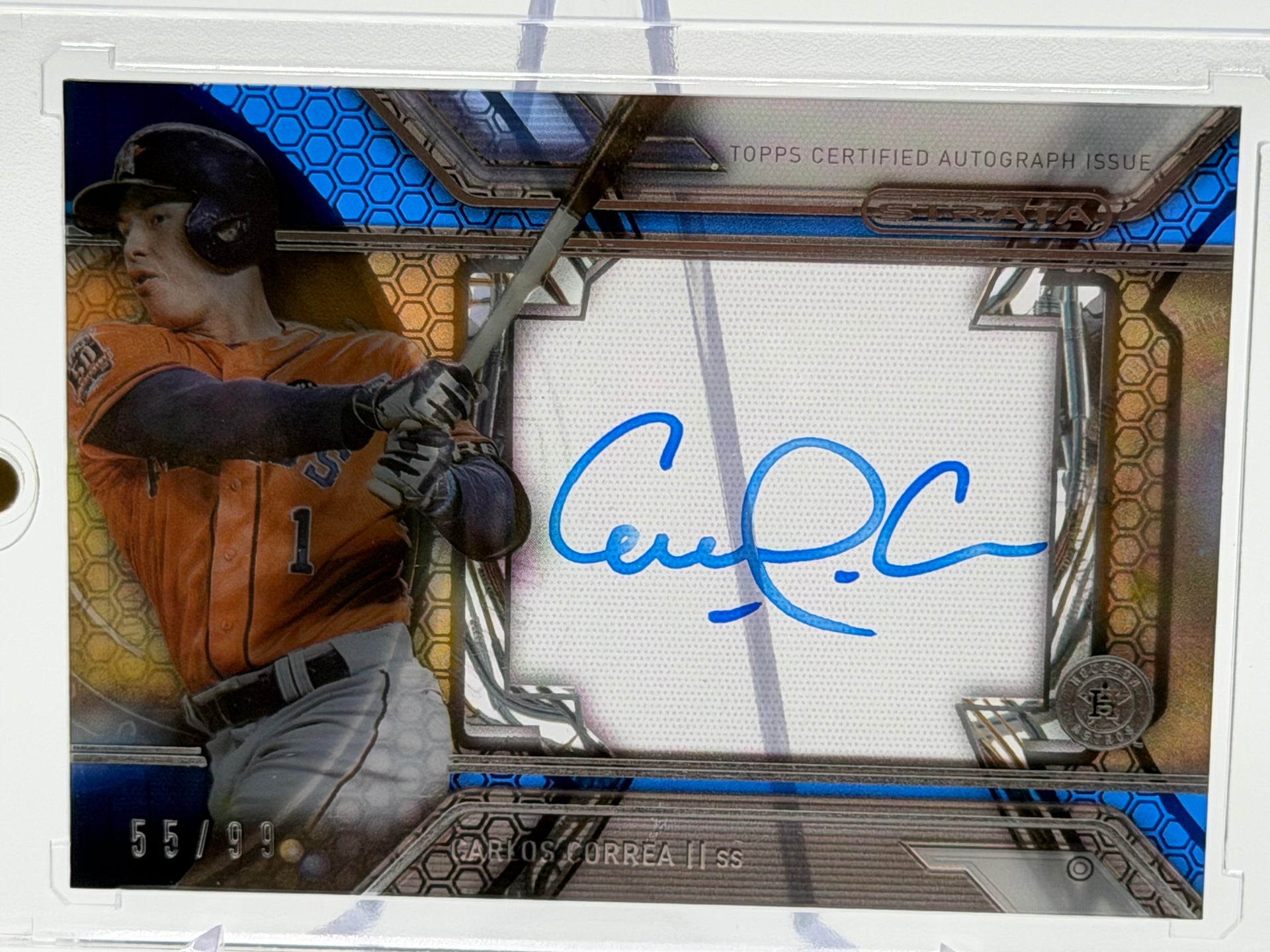 2016 Topps Strata #SA-CC Carlos Correa Strata Autographs Blue Auto #/99