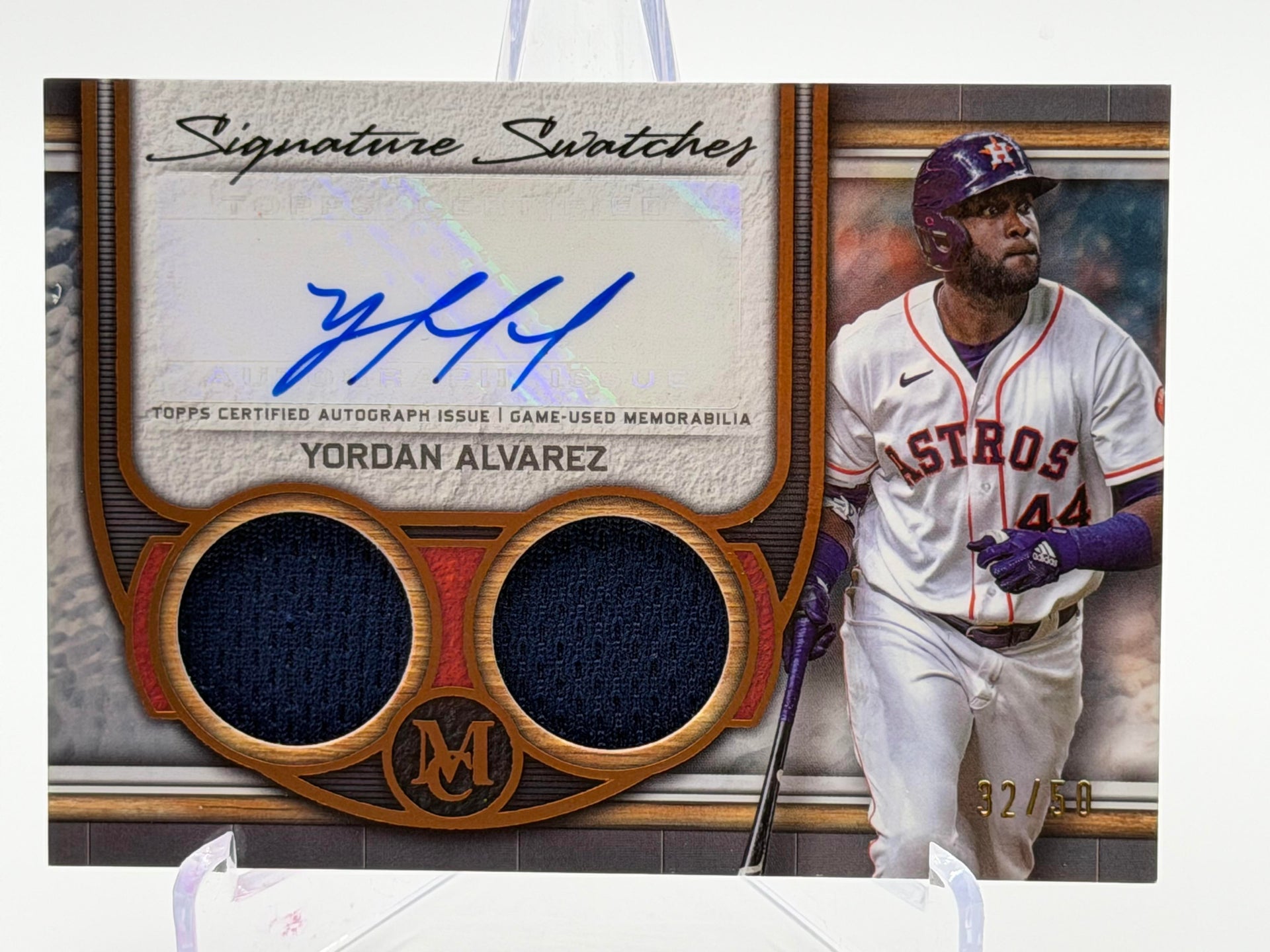 2023 Topps Museum #SWDRA-YA Yordan Alvarez Sign  Dual Relic Auto Copper #/50