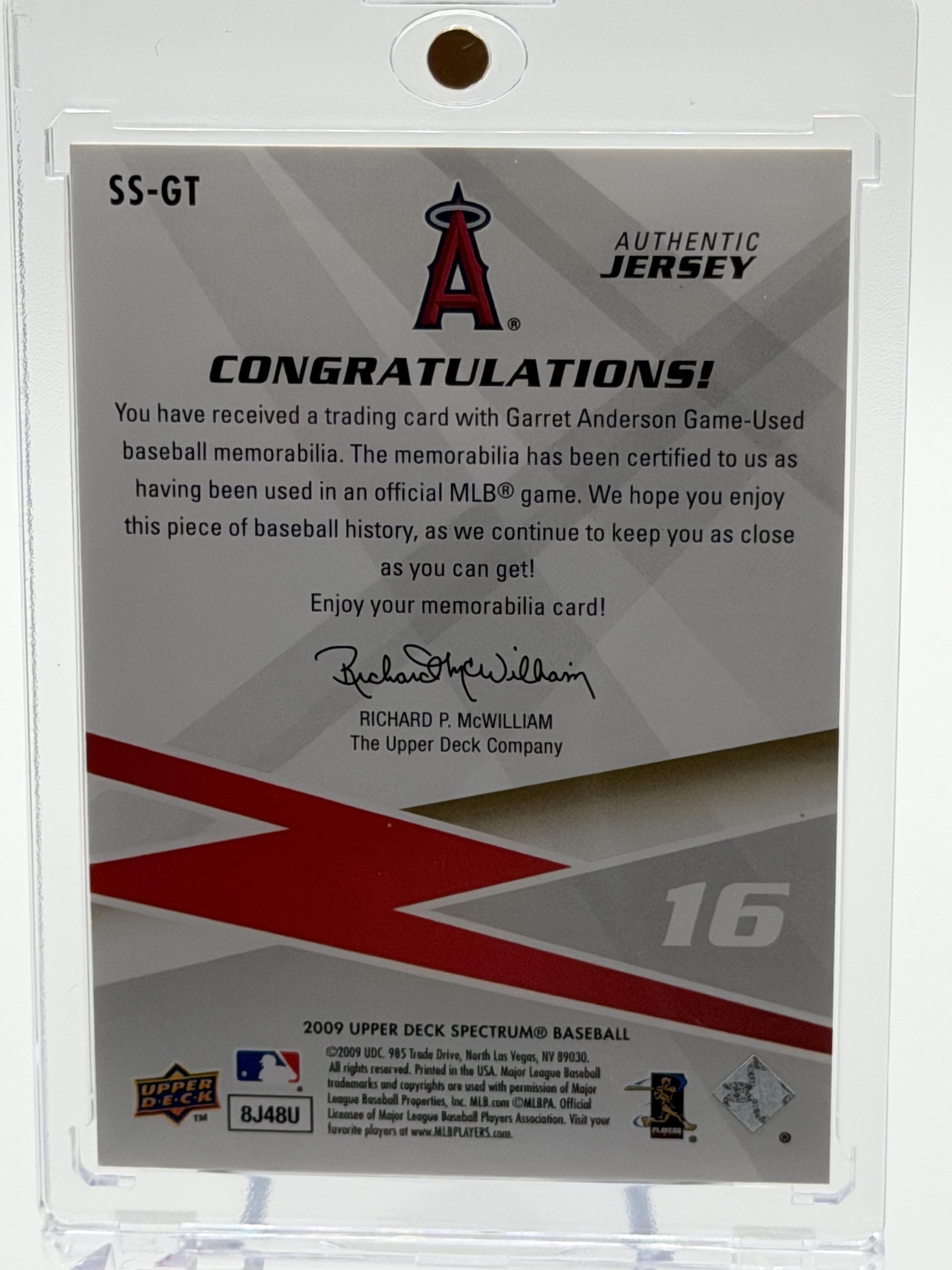 2009 Upper Deck Spectrum #SS-GT Garret Anderson Spectrum Swatches Light Blue Memorabilia #/99
