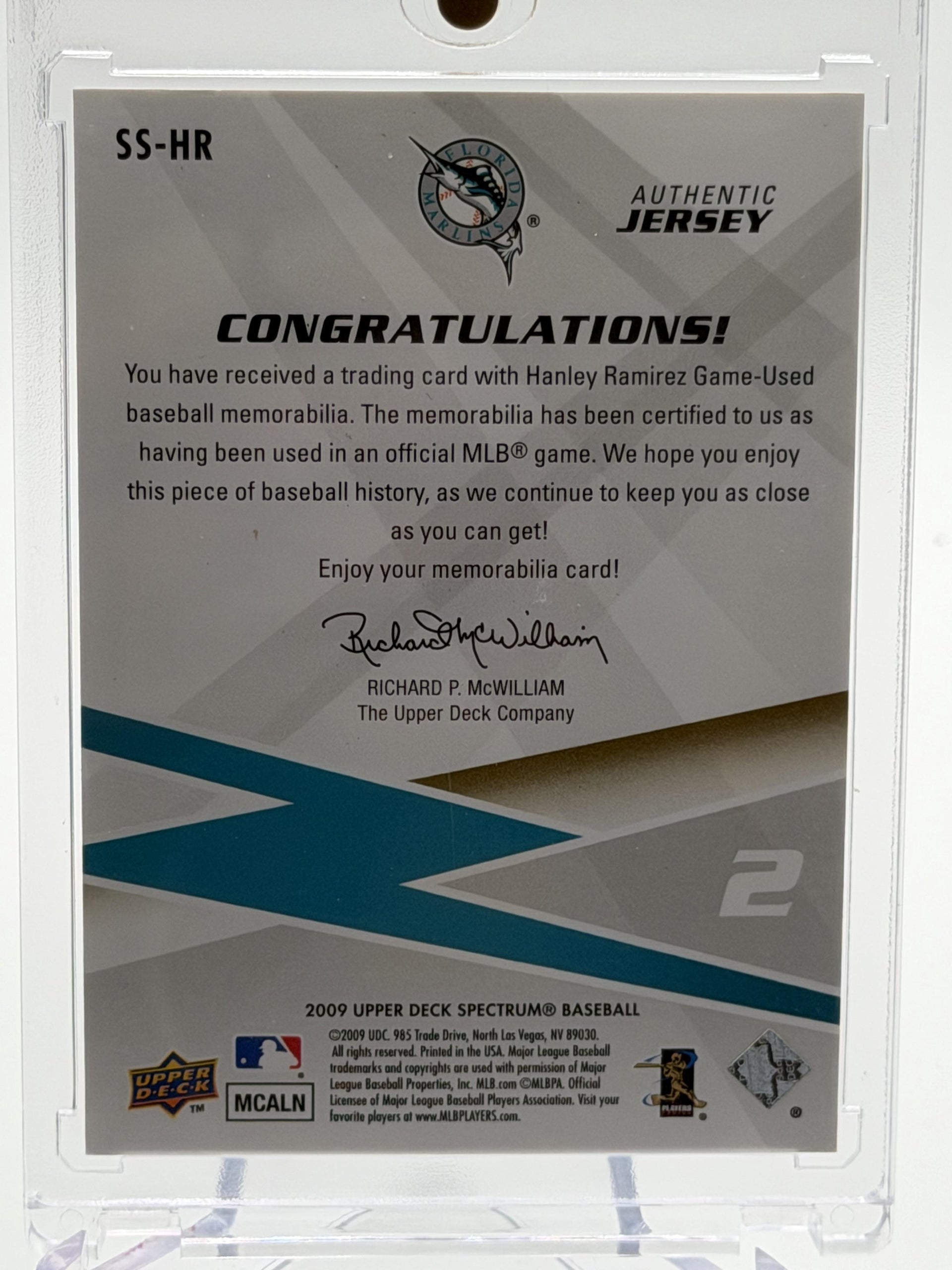 2009 Upper Deck Spectrum #SS-HR Hanley Ramirez Spectrum Swatches Light Blue Memorabilia #/99